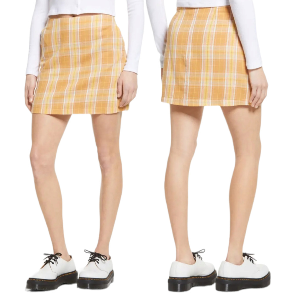 Lulus Skirt Womens Large Multi Plaid Orange Academia Anime School Girl Uwu NEW